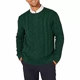 Amazon Essentials Maglione da Pescatore Girocollo a Coste a Manica Lunga in Cotone 100% Uomo, Verde Scuro, XXL