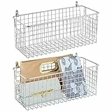 mDesign Set da 2 Mensole da parete in metallo – Portaoggetti da appendere di media misura per ingresso, camera da letto, altro – Mensola svuotatasche per lettere, occhiali o accessori bagno – argento