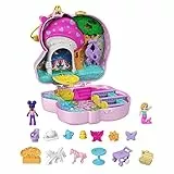 Polly Pocket - Foresta dell'Unicorno Playset ispirato alle feste da tè con corno glitterato, 2 micro bambole e 13 accessori, Giocattolo e regalo per Bambini 4+ Anni, HCG20
