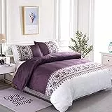 WONGS BEDDING Set Copripiumino Viola King Size 3 Pezzi Copripiumino Trapuntato Viola Trapuntato e Stampato Copripiumino con Cerniera Cravatte e 2 federe per Cuscini 220 * 230 cm