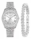CIVO Orologio Donna Argento Acciaio Inossidabile Analogico Orologi da Polso Impermeabile Classico Affari Orologi Donna Quarzo Calendario Luminosi Set Regali Eleganti per Donna