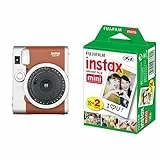 Fujifilm Instax Mini 90 Brown Fotocamera Istantanea per Stampe Formato 62 x 46 mm, Marrone/Argento + Fujifilm Instax Mini Film, 10 Pellicole Instantanea per Instax Mini 7S, Mini 25 e Mini 50S, Set 2 Pezzi