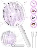 ZOVHYYA 3 in 1 Racchetta Zanzare Elettrica Pieghevole Mosquito Killer 4000V USB Ricaricabile racchetta antizanzare con Trappola Luminosa e Appendere al Muro Adatto Uso Interno ed Esterno
