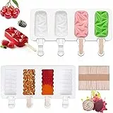 Tuofang 2 Pcs Stampi Ghiaccioli Ice Cream Mould Classico, Stampi per Ghiaccioli in Silicone, Stampo per Gelato Fai da te, con 50 Steli in Legno, per la Preparazione di Ghiaccioli, Gelati, Sorbetti
