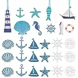 CHGCRAFT 34 pz 16 Stile Legno Nautico Decorazioni Appese Mini Beach Marine Ornament Set Beach Ornamenti da Parete Costiera per La Festa Estiva Home Decor, 45.5x44x3mm, Foro: 1.6 mm