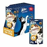 Purina Felix Snack per Gatti 'Crispies' - 8 Confezioni da 45 g per Gatti Adulti - Snack Gatto con Manzo e Pollo