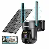 3K 5DBi Telecamera Wi-Fi Esterno Senza Fili con Pannello Solare,4X Zoom 360°PTZ Videocamera Sorveglianza WIFI con Batteria,5MP Visione Notturna a Colori,Rilevazione di Movimento PIR,Audio a 2 Vie,IP66