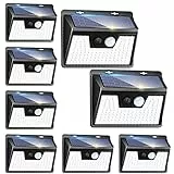 Luce Solare LED Esterno, [8 Pezzi/140 LED] Faretti Solari a Led da Esterno con Sensore di Movimento, 3 Modalità Luci Solari Esterno, IP65 Impermeabile Lampada Solare da Esterno per Giardino Patio
