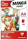 Clairefontaine 94042C Blocco collato carta Manga e Illustrazione - 50 Fogli di carta da Disegno Bianca extra liscia A4 21x29,7 cm 100g - Carta ideale per il Disegno con Pennarello ad Alcool