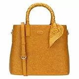 THUN, Borsa Prestige con Tracolla in Colore Giallo Decorata con Icone Thun in Embossed, Poliestere, Linea Borbonese, 33x28x13.5 cm, Lunghezza Massima Tracolla 128 cm
