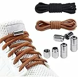 AONAT 2 Paia Lacci Elastici Senza Allacciatura Stringhe Regolabili Lacci, 100cm Lacci Senza Nodo in Metallo per Bambini e Adulti,Adatto per Scarpe Sportive, Scarpe Casual (Nero + Marrone)