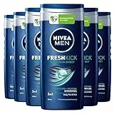 Nivea Men Fresh Kick Detergente Corpo Viso Capelli 3in1 Gel Doccia Uomo Shampoo Multiuso Formula Biodegradabile Effetto Rinfrescante con Mentolo Freschezza 24h a Lunga Durata - 6 Flaconi da 250ml