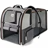 Lekespring Zaino per Cani Gatti Grande Porta Animali Espandibile Per Cani Piccoli Gatti Medi Fino a 8 KG, con 4 ingressi Zaino Traspirante Porta Cuccioli Pieghevole Per Viaggi, Escursioni, Grigio