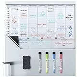 POPRUN Lavagna magnetica frigo Pianificazione la Settimana Famiglia Pasti e Agenda, Calendario Magnetico Frigorifero Lavagna calamitata morbida 43×28cm -italiano