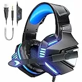 VersionTECH. Cuffie da gioco per Xbox One PS4 PC, cuffie USB con microfono, luce LED e cancellazione del rumore e bassi surround compatibili con 3DS Nintendo Switch Gamers Games accessori (blu)