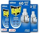 Raid Liquido Elettrico tripla ricarica, efficace contro Zanzare Tigre e Zanzare Comuni 60 Notti, 3 Confezioni da 36 ml