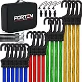 FORTEM Corde Elastiche con Ganci per Portapacchi, Confezione Multipla da 32 Corde Elastiche, Mini Corde Elastiche per Teloni, Ganci in Metallo Rivestiti in Plastica, Rete Elastica Portapacchi
