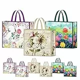 NymphFable 6 Pezzi Borse Spesa Riutilizzabili Peonia Fiori Farfalle Sacchetti Spesa Pieghevole Grande Borsa Mare