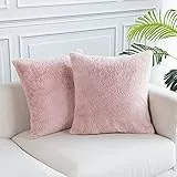 Easy Joy Fodera per Cuscino in Pelliccia Sintetica 45X45 Set di 2, Federe per Divano Quadrate Decorative per Divano di Casa Camera da Letto Ufficio Rosa