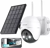 ieGeek 5MP Telecamera Wifi Esterno Senza Fili, 360° PTZ Telecamera Batteria Pannello Solare, Faretto e sirena, Rilevazione di Movimento PIR, Visione notturna a colori, Audio a 2 vie, IP65, Alexa