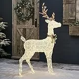 Lights4fun Decorazione Cervo di Natale in Filo di Cotone Bianco con 260 LED Bianchi Caldi per Arredo Esterni