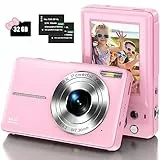 Macchina Fotografica Digitale con Scheda da 32GB, 1080P Fotocamera Digitale 44MP Macchina Fotografica Compatta con Zoom Digitale 16X e 2 Batterie per Ragazzi, Ragazze, Adolescenti e Principianti-Rosa