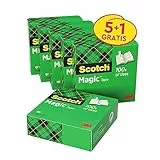 Scotch Magic Tape Nastro Adesivo Trasparente, 6 Rotoli 19mm x 33 m, Nastro Trasparente Opaco e Scrivibile Ottimo per Casa, Ufficio e Scuola