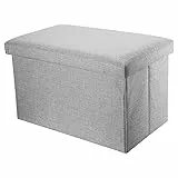 INTIRILIFE Pouf Pieghevole 78x38x38 cm in Grigio Alaska - Cassapanca Cubo Contenitore Imbottito de Tessuto a l'Ottica Lino con Coperchio - Ottomane Poggapiedi Sgabello Panca Poltrona