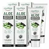 Equilibra Aloe Dentifricio Purificante con Carbone Attivo Gel Gusto Menta Protettivo Lenitivo ed Antisettico Senza Fluoro - 4 Flaconi da 75ml