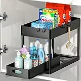 Coovee Organizer Sottolavello Cucina, 2 Livelli Estraibile, con 4 Ganci, porta detersivi Salvaspazio, Nero