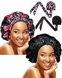 2 Cuffie per Capelli con Elastico a Banda Cappellino in Raso per Dormire Morbido Turbante per Capelli Ricci da Notte Cappuccio del Sonno per Donna Capelli Lunghi, Trecce (Motivo Chic)