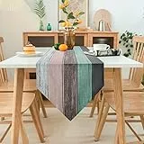 Runner Tavola Moderno Decorazioni, Cucina Rustico Striscia Legno Texture Verde Acqua Runner Tavolo per Sala da Pranzo Festa Festa Decorazione Nuziale Lino Antico Vecchio Tavolo Runner 40x140cm