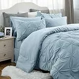Bedsure Set di biancheria da letto king size, 7 pezzi, con piumino, lenzuola, federe e federe, colore: azzurro