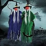 FORMIZON 2 Pezzi Halloween Fantasma Appeso, Halloween Decorazioni Horror con Occhio Rosso, Controllo Vocale Grido, Decorazione Fantasma Scheletro, Decorazione Spaventosa per Halloween, Casa Infestata
