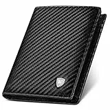 Portafoglio trifold RFID uomo in fibra di carbonio con 11 scomparti per carte|1 tasca monete e 1 tasca verticale con zip|2 finestre documenti d'identità|2 scomparti banconote