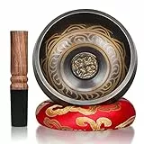 Campana Tibetana Rovtop, Campana Tibetana Grande da 4.5'/11.5cm, Campana Tibetana Originale Fatta a Mano con Martello in Legno e Cuscino, Campane Tibetane per Meditazione Yoga Guarigione Chakra