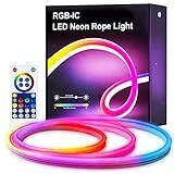 Nomiou Striscia LED al neon RGBIC 3 m, con controllo app, cambia colore fai da te, musica Sync, striscia luminosa al neon per soggiorno, camera da letto
