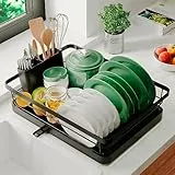 MARCTANI Scolapiatti da Appoggio per Lavello ACCIAIO INOX - Scola Piatti da Cucina di ALTA CAPACITÁ - Colapiatti Removibile con SCARICO 360º ESTENSIBILE (Nero)