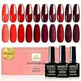 YSUVIN Smalto Semipermanente Unghie, 10 Colori Rosso Vino d'annata Rosso Profondo Rosso Granato, Soak Off UV/LED Lampada Smalto Nail Art Gel Nail Polish Set, 8ml