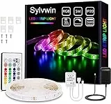 Sylvwin Striscia LED 5m RGB,Strisce LED RGB con Telecomando, 5050 LED Strisce LED Luminose con 16 Cambi di Colore, 4 Modalità per la Casa, Camera da Letto,TV,Decorazioni per Mobili,Feste,