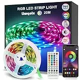 Striscia LED 20 Metri, Bluetooth RGB Smart 20M con Telecomando, App Controllato, Cambia Colore con la Musica, Luci Colorate per Casa, Decorazioni, Cucina, Bar, Festa