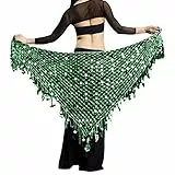 Sunfanrtnn Sciarpa da donna per danza del ventre, gonna per danza del ventre, sciarpa per i fianchi, catena in vita con paillettes luccicanti, costume per danza del, Verde scuro, Taglia unica