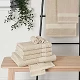 Brentfords Set di 10 asciugamani morbidi e lussuosi, 100% cotone, 500 g/m², beige.