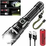 Shadowhawk Torcia LED Potente Professionale, Ricaricabile Torce Led Alta Potenza 20000 Lumen XHP70.2, Torcia Tattica Militare, IP67 Impermeabile flashlight per Campeggio Trekking Emergenza