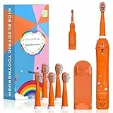 Spazzolino da denti ricaricabile per bambini, spazzolino sonico per bambini, spazzolino elettrico per ragazze dai 3 ai 12 anni, promemoria 30 secondi, timer 2 minuti,6 modalità, 6 testine, carica USB