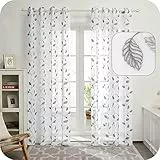 UMI Tende Trasparenti in Voile Foglia Ricamata per Camera da Letto Moderne con Occhielli 140x260cm Grigio 2 Pannelli