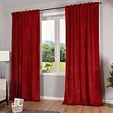Gardinenbox Milano 20357 - Tenda oscurante in velluto, con passanti e passante per cordoncino, accorciabile, 2 pezzi, altezza x larghezza 280 x 135 cm, colore: rosso