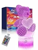 Nice Dream Orsacchiotto Luce Notturna per Bambini, Lampada da Illusione 3D Luce LED, Telecomando 16 Cambia Colore Dimmerabile, Regali di Natale per Ragazze Ragazzi Arredamento Camera da Letto