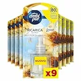 Ambi Pur Profumatore per Ambienti, 9 Ricariche per Diffusore Ambiente, Fragranza Lenor Oro e Fiori di Vaniglia, Deodorante Ambienti Elimina Odori, Fino a 80 Giorni di Profumo per Ricarica