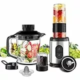 NWOUIIAY Frullatore 5 in 1 800W Frullatore Tritatutto Multifunzione con 3 Senza BPA Bottiglie Anti-rottura per Tritatutto/Macinacaffe/Frullati e Smoothie/agrumi Arancio spremiagrumi